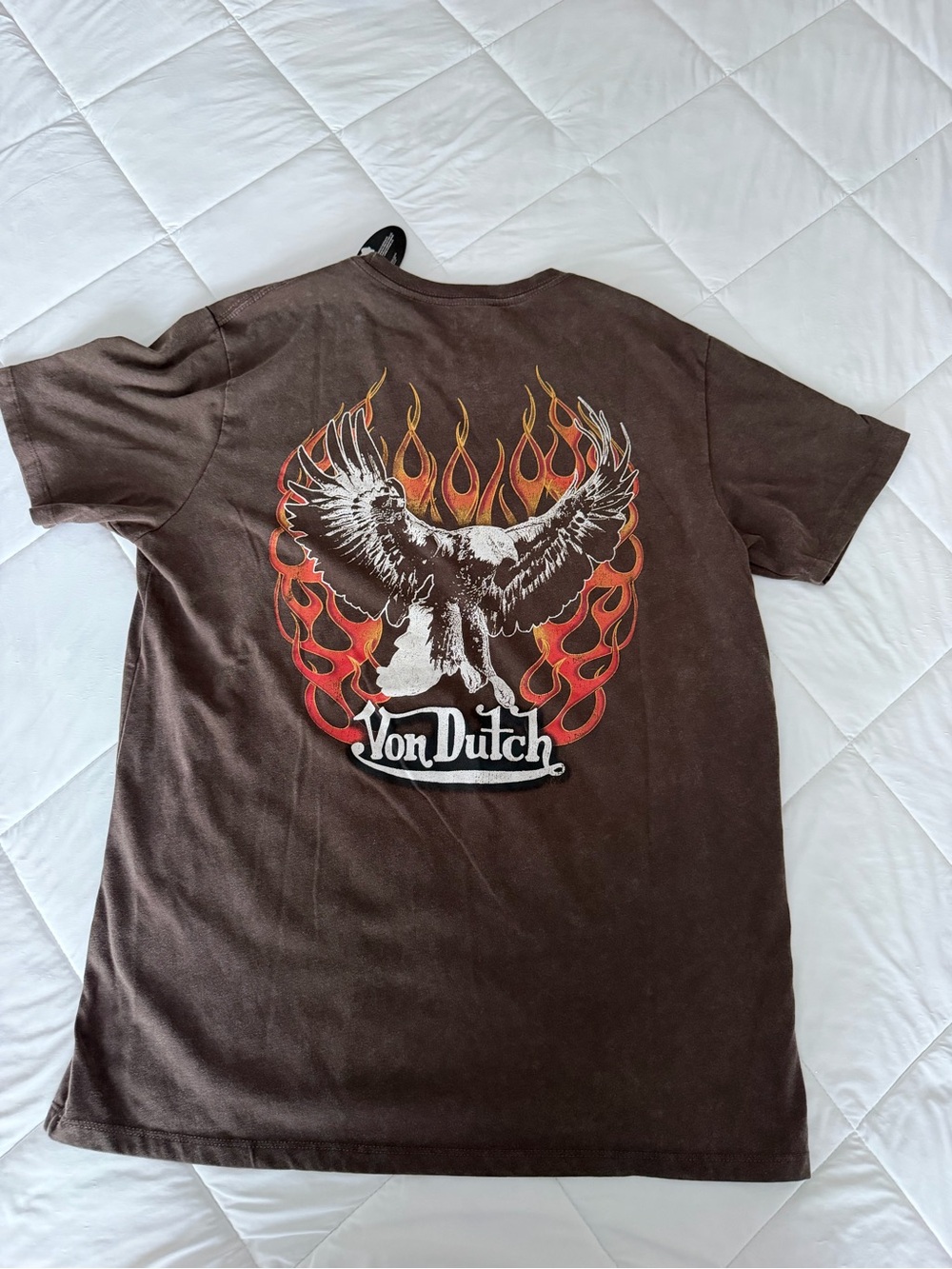 Von Dutch Men's Brown Eagle Flame Graphic Tee